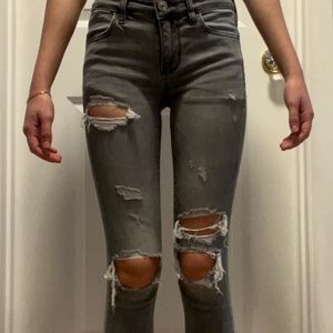American Eagle Outfitters Grey/Gray Skinny Stretch Ripped Jeans